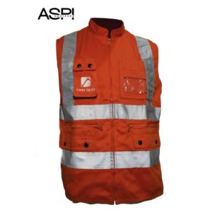 Chaleco de color naranja confeccionado en tela drill